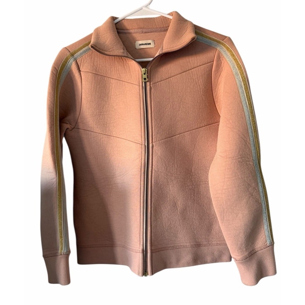 Zadig & Voltaire Cosy Neo Zip Up‎ Jacket Blush Pink Metallic Stripe Size XS